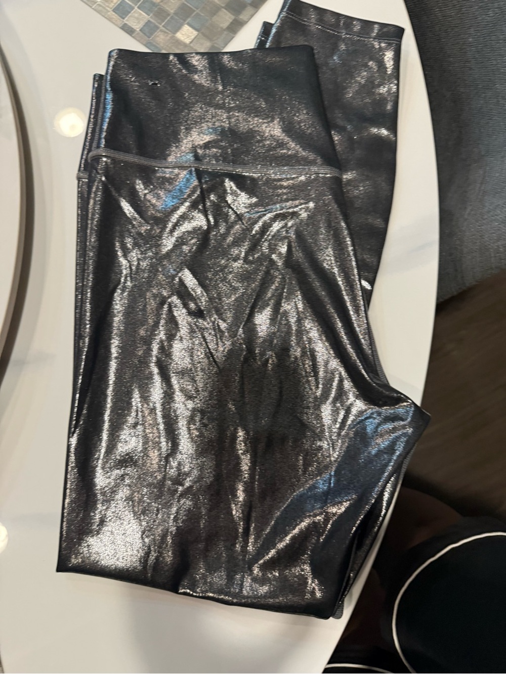 Women Shimmery Black/ silver Metallic Leggings